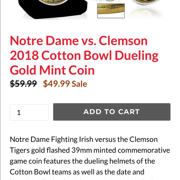 Notre Dame VS. Clemson 2018 Gold Mint Coin - Picture 6 of 6